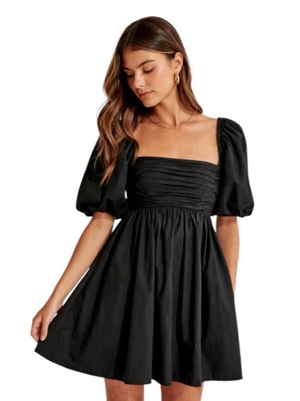 Abercrombie & Fitch Black Puff Sleeve Square Neck Mini Dress